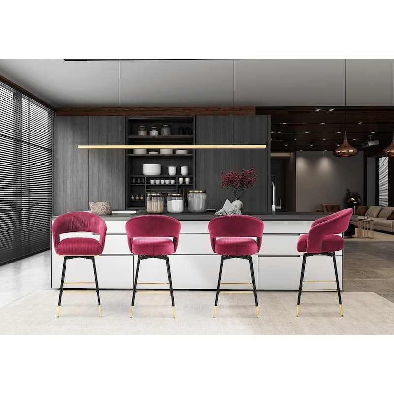 Hausfame Velvet Upholstered Set of 2 Swivel Barstool With Backs - 22.2 in. W X 21.5 in. D X 40 in. H