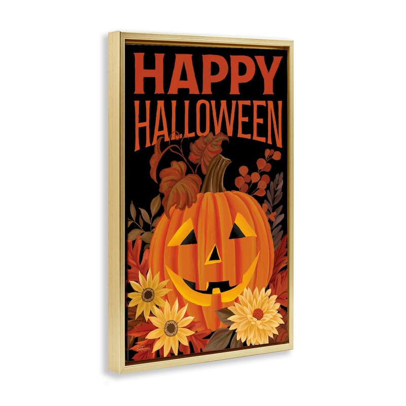 Stupell Happy Halloween Floral Pumpkin Framed Floater Canvas Wall Art Design By Cat Thurman Designs