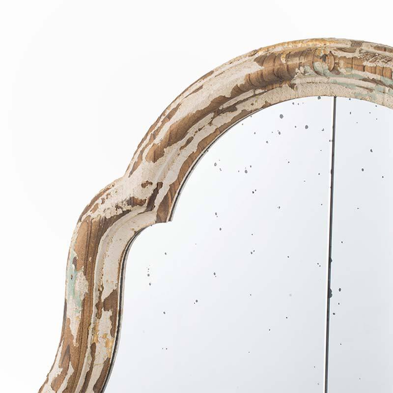 22" x 48" Large Cream & Gold Framed Mirror, Wood Arched Mirror