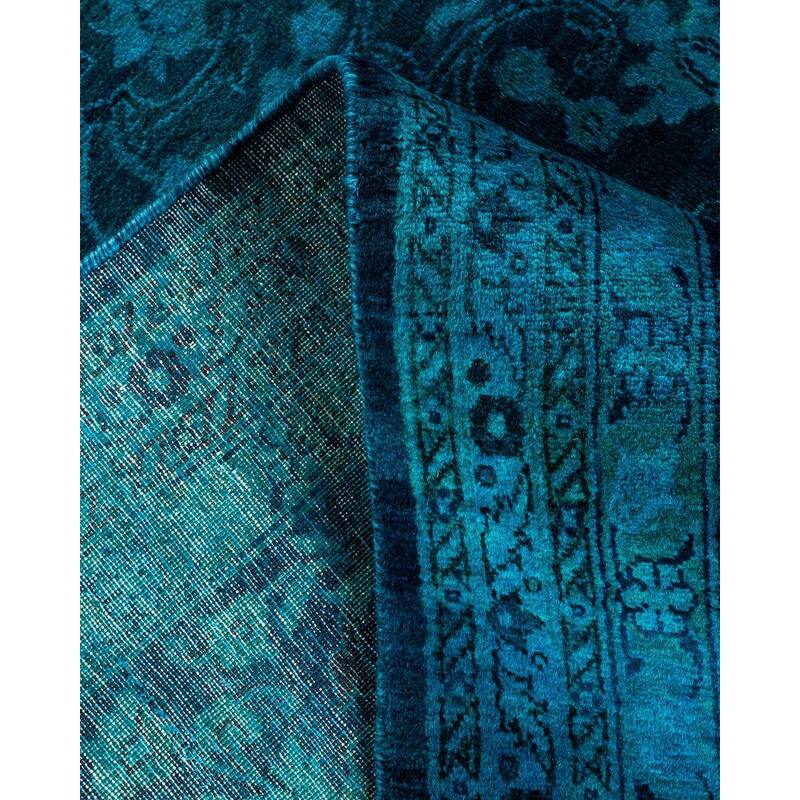 Overton Hand Knotted Wool Vintage Inspired Modern Contemporary Overdyed Blue Area Rug - 8' 1" x 10' 6"