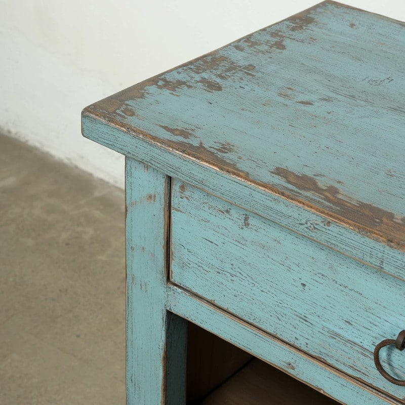 Approx. 91 Inches Wide Counter Table with Three Drawers Distressed Blue