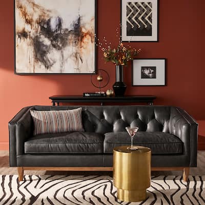 Tullio Black Leather Button Tufted Loveseat by iNSPIRE Q Modern - Sofa