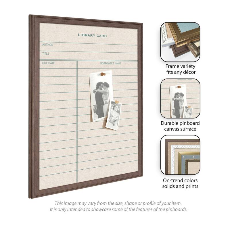 Kate and Laurel Framed Fabric Pinboard Linen Library Card Wall Organization