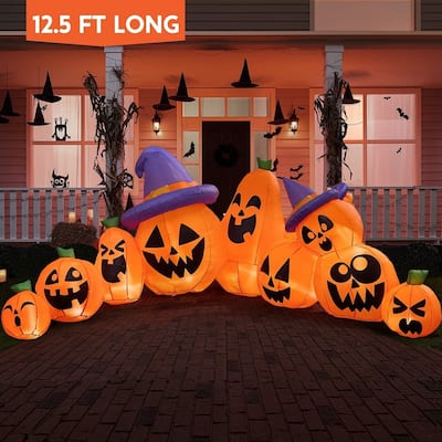 12.5 FT Halloween Inflatable Pumpkin with Witch Hat - Multicolor