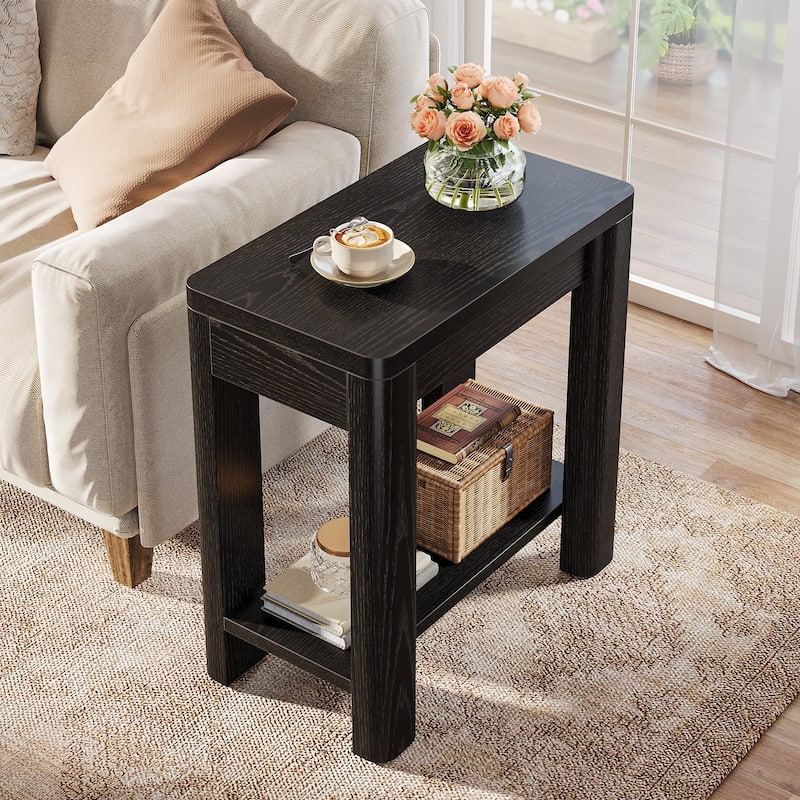 23.6'' Farmhouse Rectangle End Table with Storage Shelf