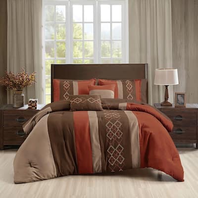 9 Piece Bed-in-a-Bag Orange Beige Brown Geometric Soft Bedding Comforter Set