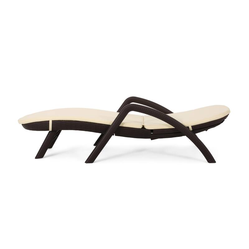 Outdoor polypropylene resin chaise lounge with armrests and cushions