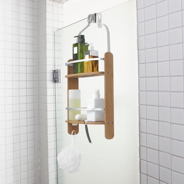 Umbra 1005787 Barrel 25 1/4" Tall Bamboo Shower Caddy with Two Shelves and Loofah Hook by Anthony Keeler - Natural