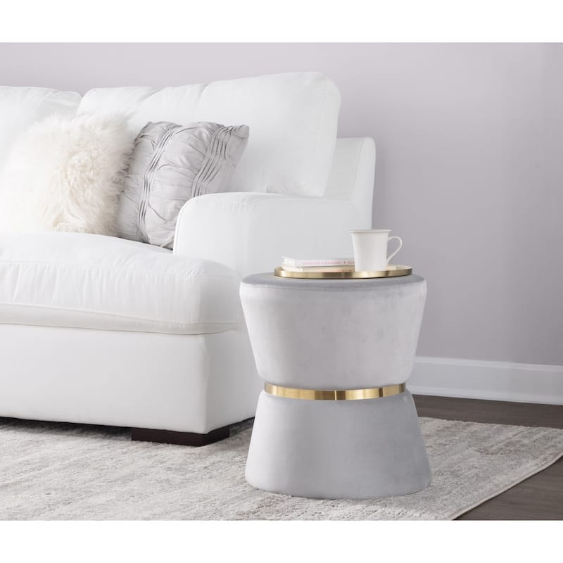 Gemma Contemporary/Glam Ottoman in Silver Velvet and Gold Metal by LumiSource