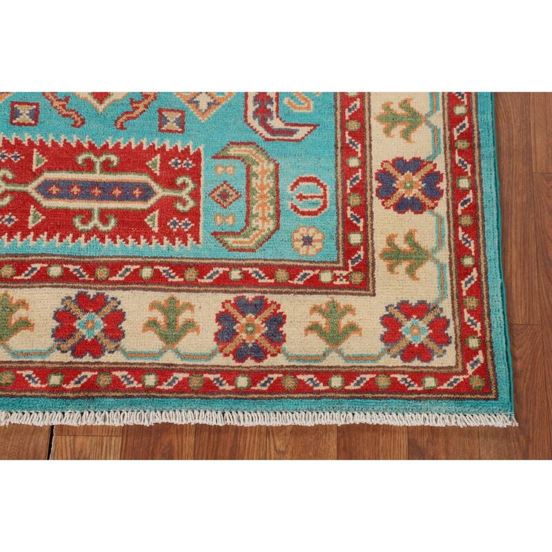 Turquoise Blue Kazak Oriental Accent Rug Handmade Wool Carpet - 3'3" x 4'11"