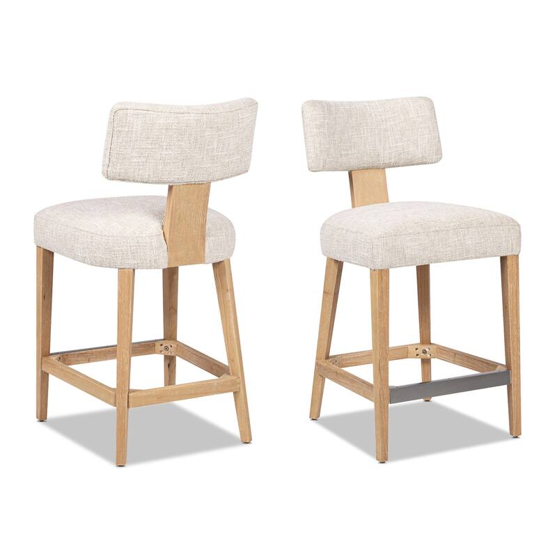 Louise 27" Split Back Textured Chenille Upholstered Counter Stool (Set of 2)