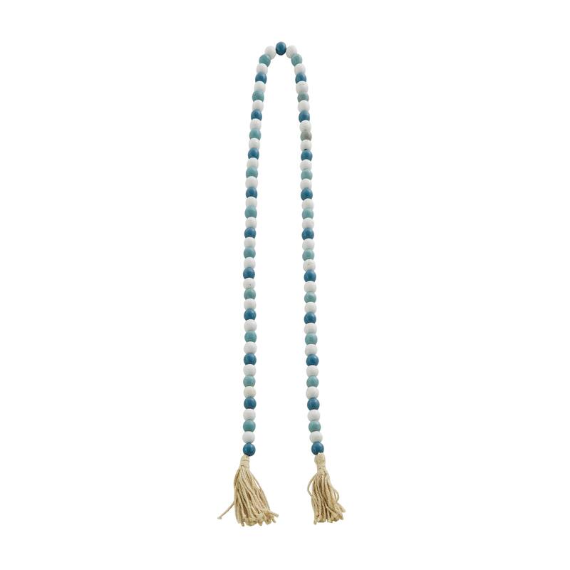 Bohemian Natural Wood Bead Garland with Cotton Tassels - 80 x 1