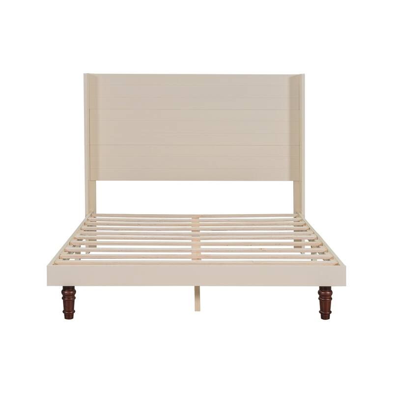 Wooden Tall Headboard Platform Bed