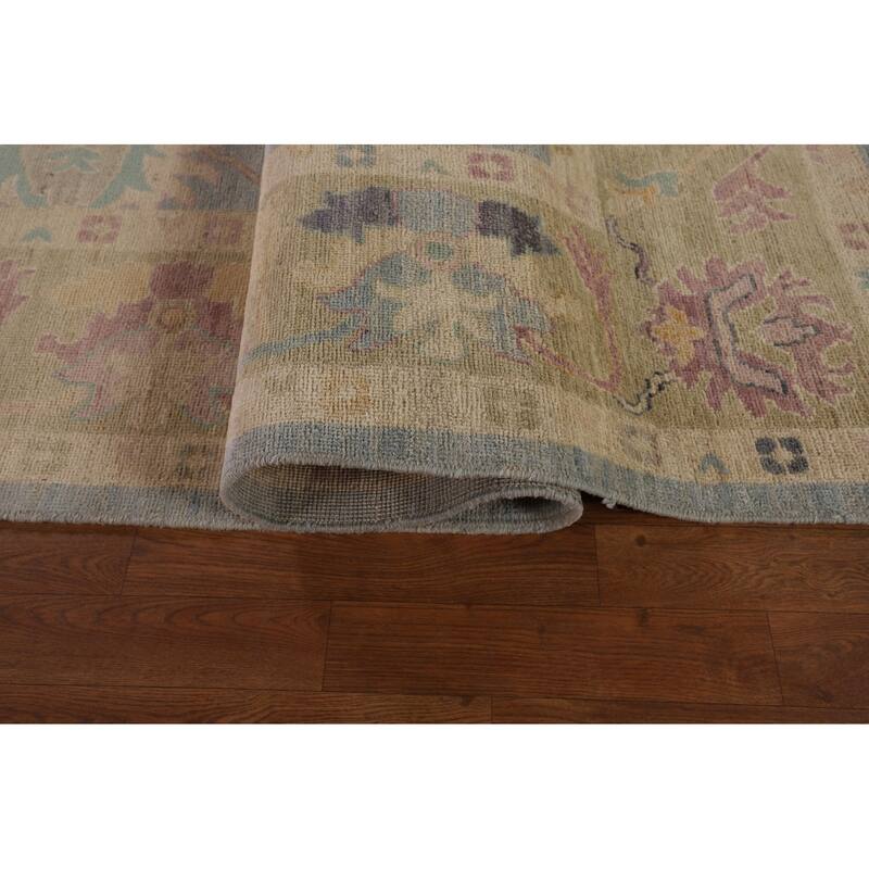 Light Blue Vegetable Dye Oushak Rug Hand-Knotted Turkish Wool Carpet - 9'0" x 11'9"
