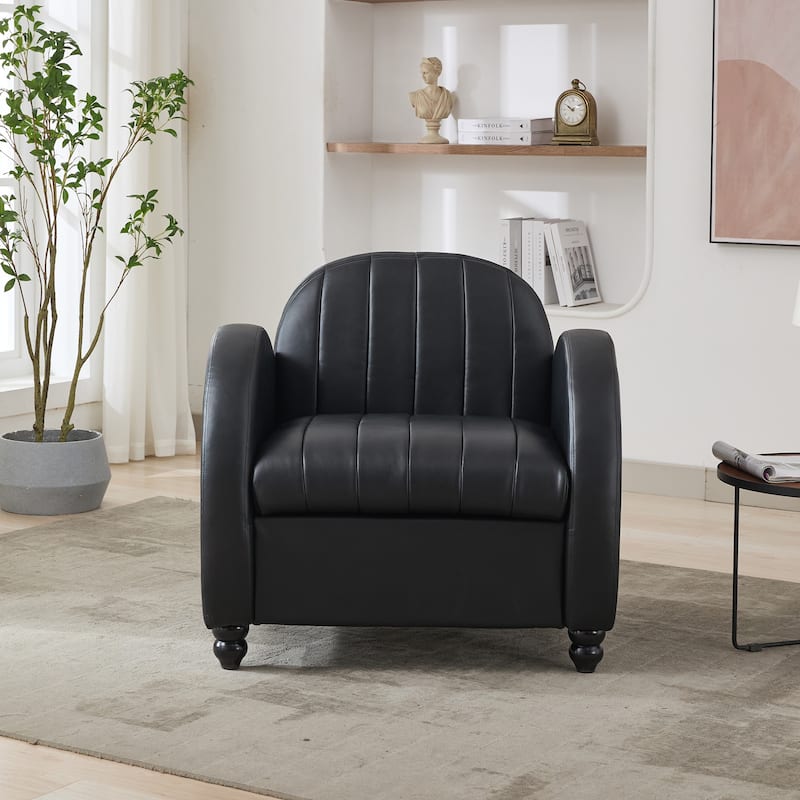 Retro PU Leather Accent Chair with Curved Armrest