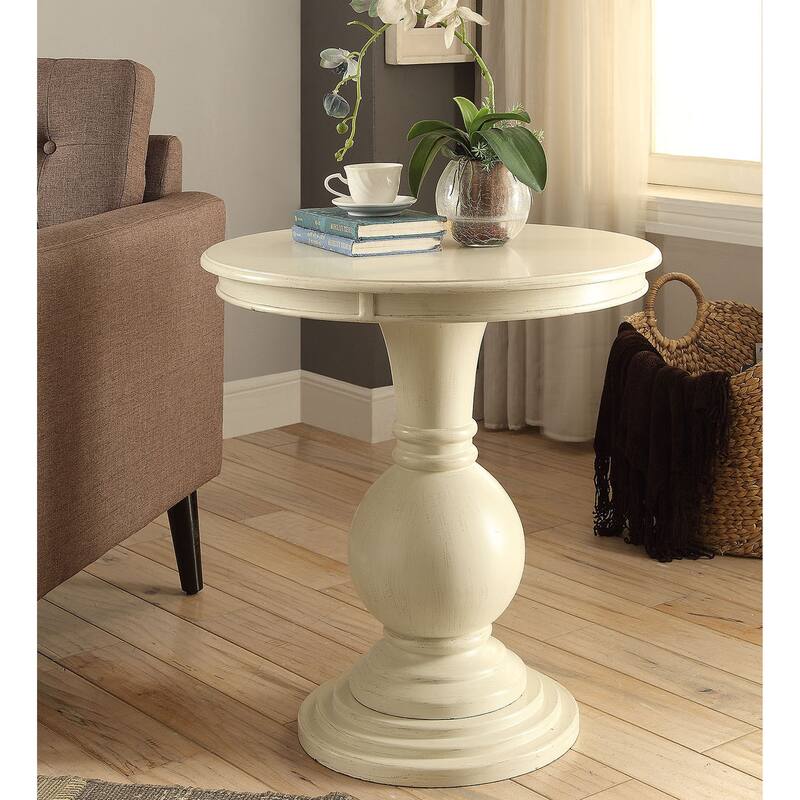 Haleigh Accent Table with Pedestal Base - Antique White
