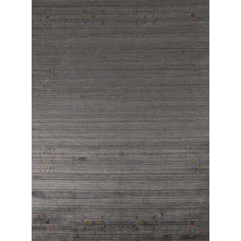 Hand Knotted Oriental 100% Wool Carpet Tribal Tribal Greys & Charcoal Gabbeh Area Rug - 9' 11'' X 7' 10''
