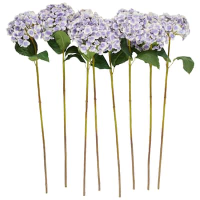 Faux Foliage Hydrangea Tall Artificial Flower Stem - Set of 8 - Roche River Decor - Purple