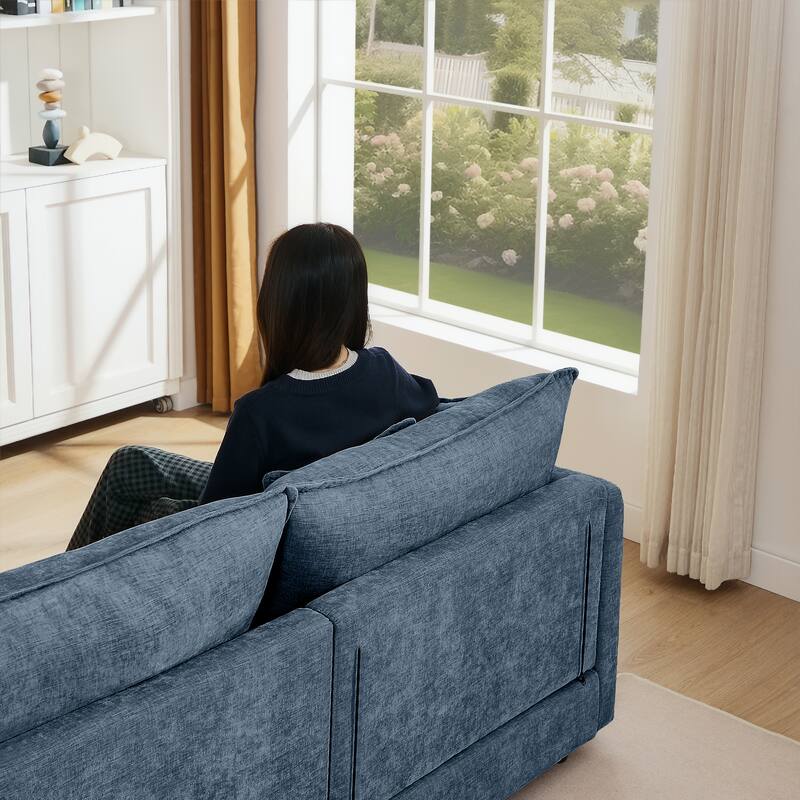 L Shape Modular Sectional Sofa Chenille Upholstered Couch wOttoman