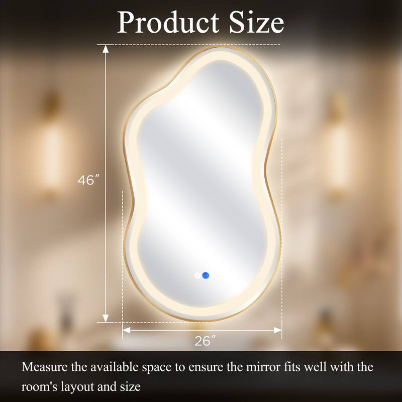 Asymmetrical Framed LED Light Anti-fog 3-Colors Dimmable Irregular Wall Mirror