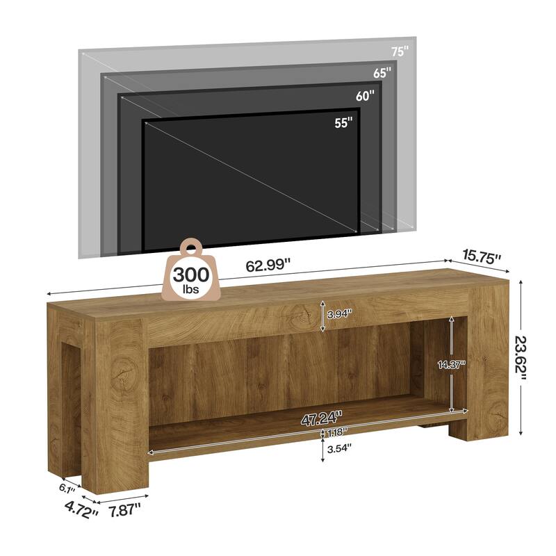 63" TV Stand for 60/65/75-Inch TVs, Farmhouse Entertainment Center