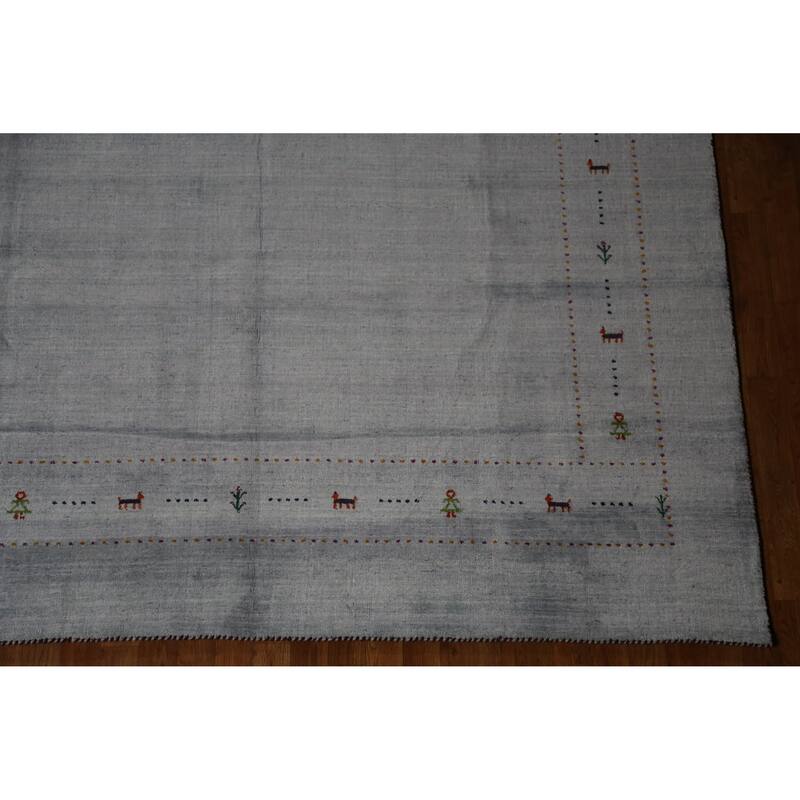 Hand Knotted Oriental 100% Wool Carpet Tribal Animal Pictorial Greys & Charcoal Gabbeh Area Rug - 9' 9'' X 7' 11''