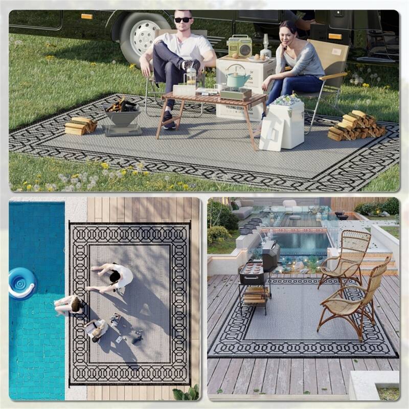 Reversible Outdoor Rug with Carry Bag Large Picnic Blanket for Camping, RV Trips, Beach - 143.7" L x 107.9" W