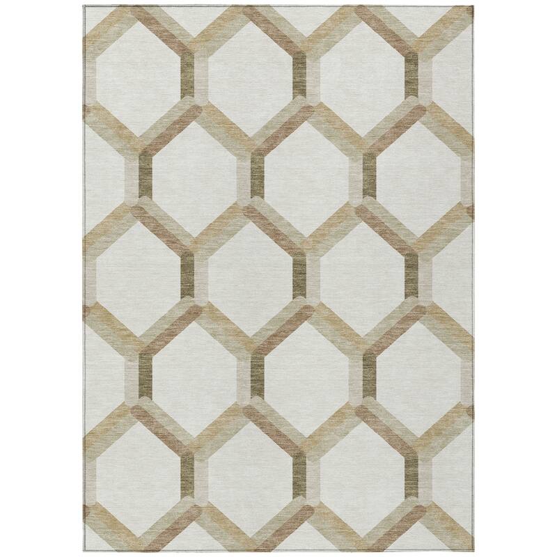 Machine Washable Indoor/ Outdoor Modern Trellis Chantille Rug