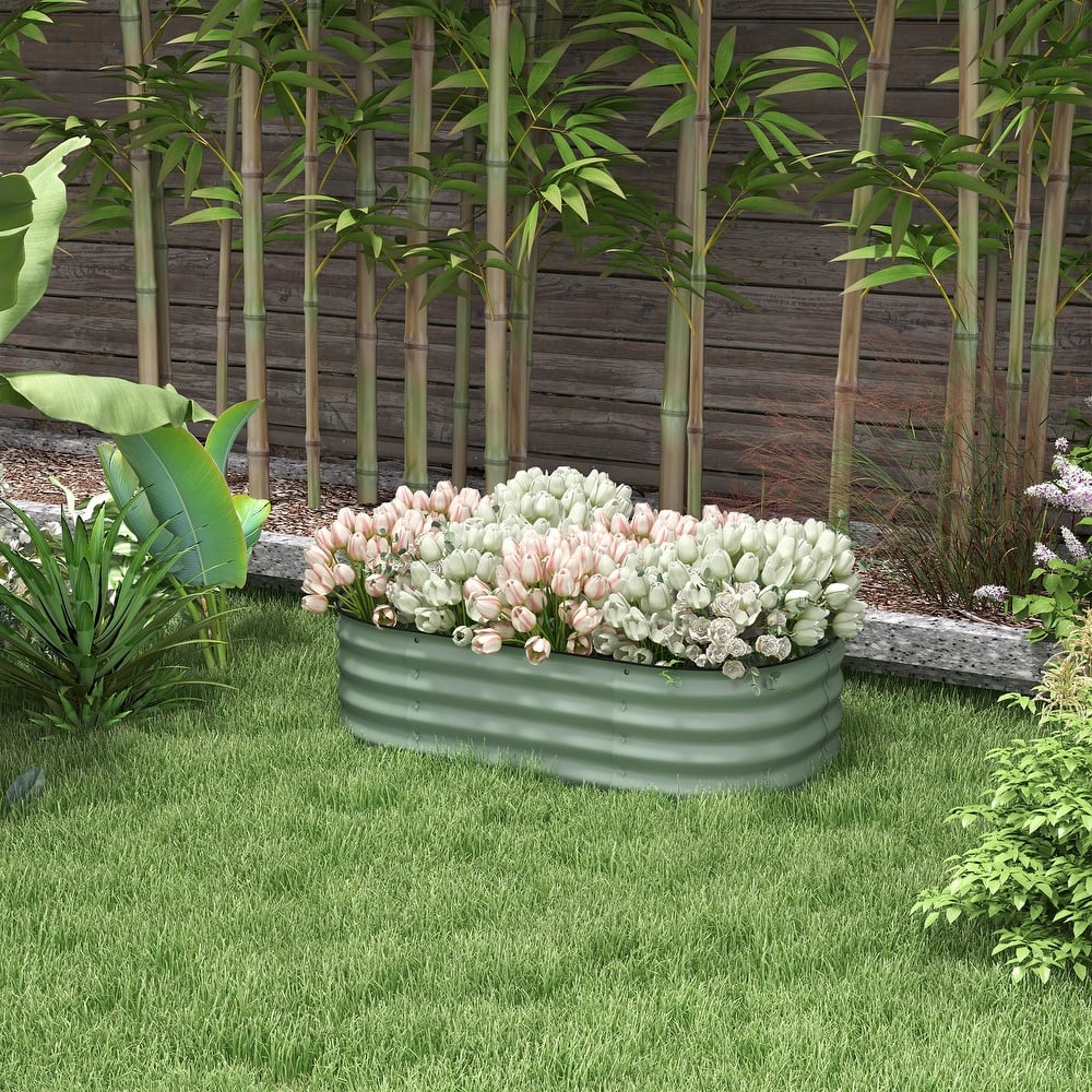 Outsunny 3.4' x 2' x 1' Galvanized Raised Garden Bed Kit, Outdoor Metal Elevated Planter Box with Safety Edging