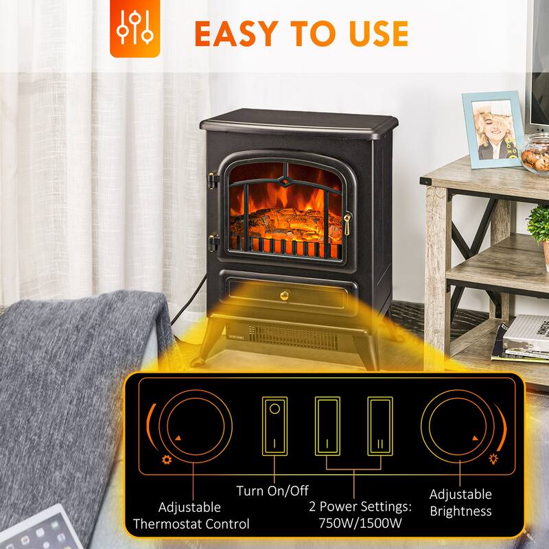 Compact Electric Stove Fireplace, Adjustable Heat, Tip-Over Protection, 216 sq. ft. Coverage - N/A