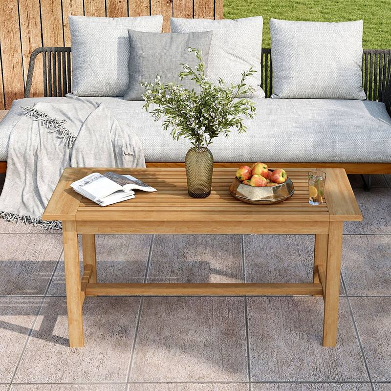 Gymax 36''Patio Coffee Table Solid Wood Coffee Table w/ Slatted