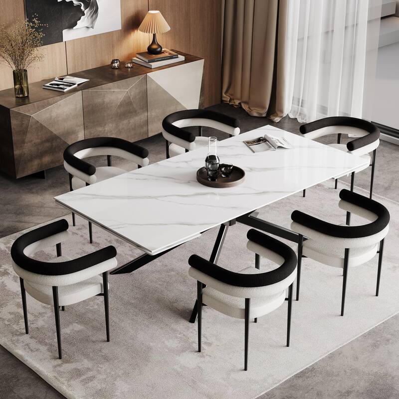 110.24" Extendable Sintered Stone Dining Table With 8 Chairs Dining Table Set
