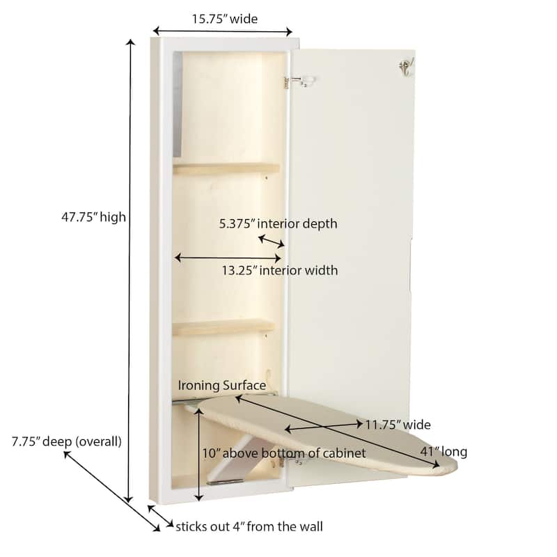 Household Essentials In Wall Recessed Ironing Board Cabinet with Storage Shelves - 7.8"L x 15.8"W x 47.8"H