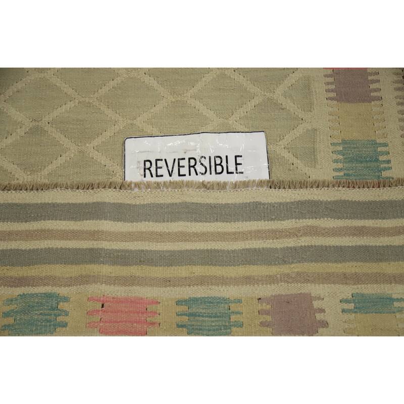 Hand Woven Oriental 100% Wool Carpet Southwestern Tribal Green Kilim Area Rug - 8' 9'' X 6' 1''
