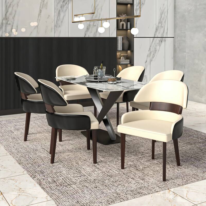 Ethos Leather Dining Chair with Rubberwood Legs Curved Back Accent Chair for Kitchen and Dining Room Set of 2