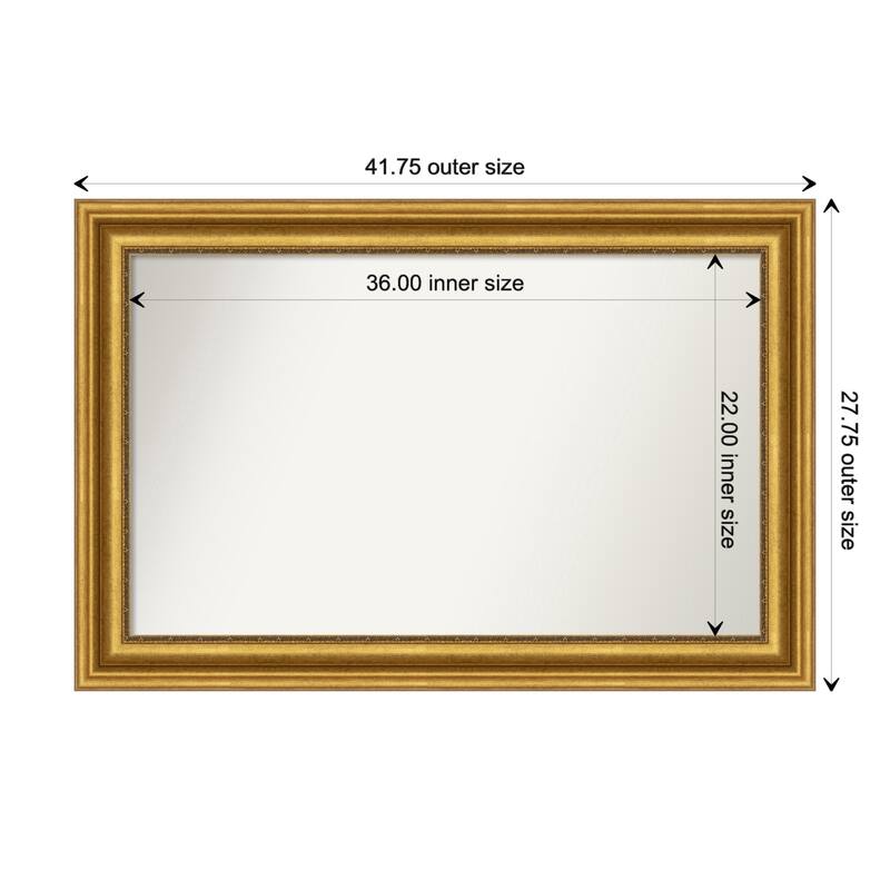 Parlor Gold Framed Non-Beveled Custom Wall Mirror, Bathroom Vanity Mirror - Outer Size: 41.75 x 27.75