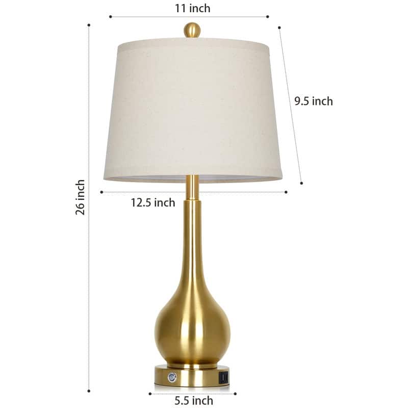 26'' Modern Table Lamps with Dual USB-C Ports & Touch Control - Golden Finish, Oatmeal Fabric Shade (Set of 2)
