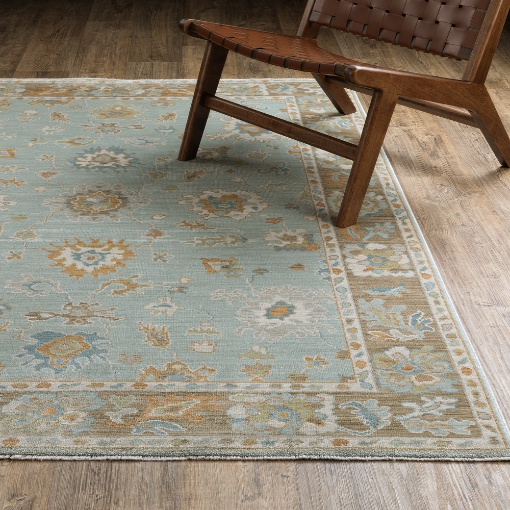 Meadow Bordered Traditional Teal/ Rust Area Rug