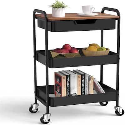 3 Tier Rolling Cart with Drawer - 12"D x 4"W x 17"H