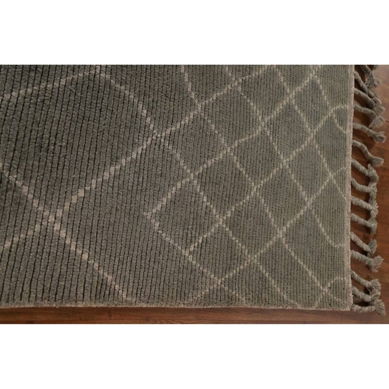 Hand Knotted Oriental 100% Wool Carpet Modern Trellis Greys & Charcoal Moroccan Area Rug - 8' 2'' X 5' 10''