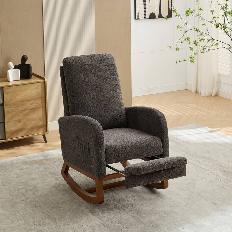 Roomfitters 25.4" Nursery Rocking Chair, High Back Glider with Retractable Footrest and Side Pocket, Charcoal - Charcoal