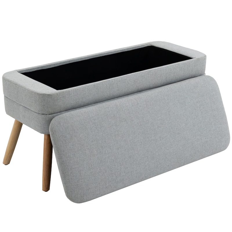 Modern Cotton/Linen Oversize Ottoman Bench with Wood Legs