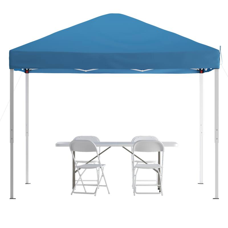 10' x 10' Pop Up Canopy, Folding Table and 4 Folding Chairs Bundle