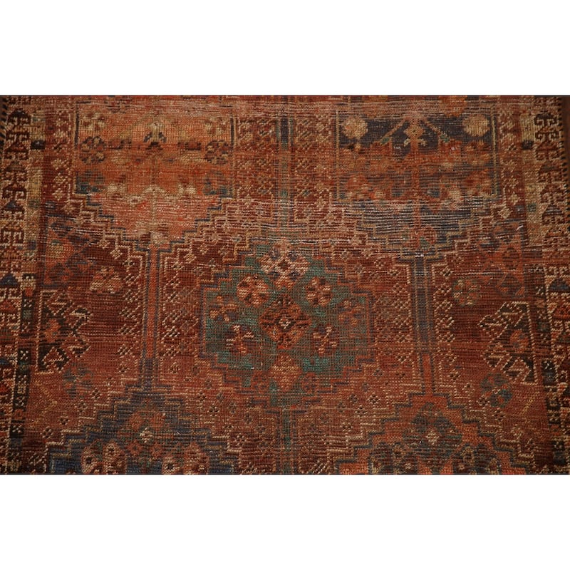 Distressed Qashqai Persian Antique Area Rug Hand-Knotted Wool Carpet - 4'1"x 8'2"