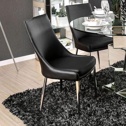 Set of 2 Leatherette Dining Side Chair in Sliver and Black
