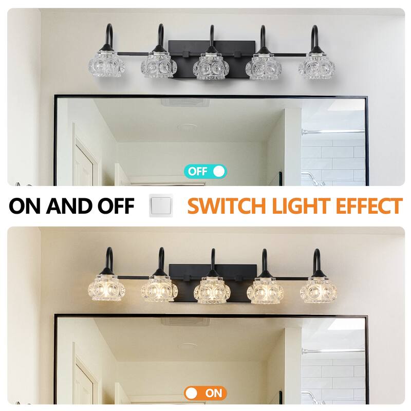 Patterned Glass Bathroom Vanity Light 3/4/5-Light Black