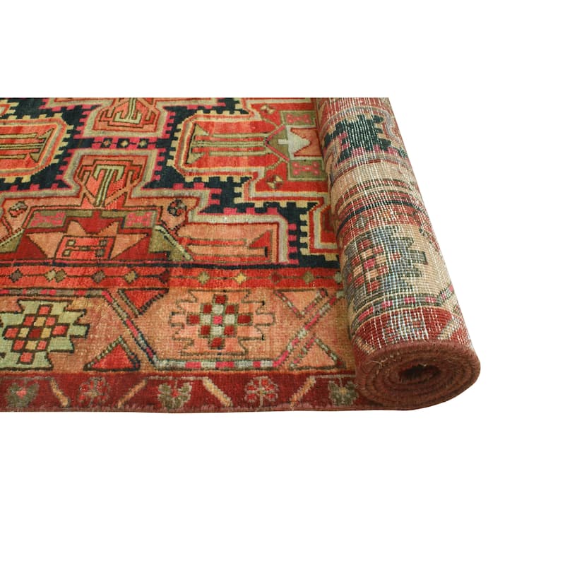Fine Vintage Distressed Amal Red/Navy Runner - 3'2" x 9'9"