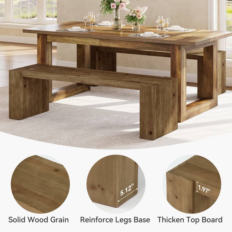 59" Long Solid Wood Dining Bench with Sturdy Frame for Dining Room