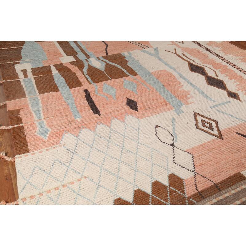 All-Over Moroccan Abstract Area Rug Hand-Knotted Wool Carpet - 8'11"x 12'8"