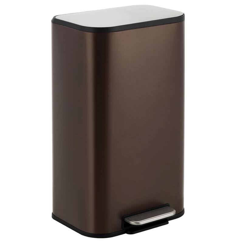 8 Gallon Trash Can with Soft Close Lid for Bathroom, Kitchen, Home, Office - Brown